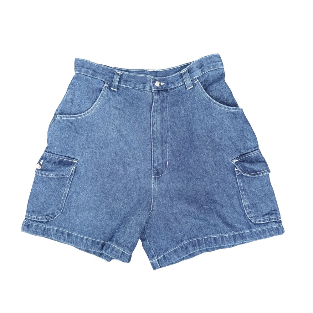 Vintage 90s Zoey Beth Cargo Shorts Women 11/12 Blue Denim High Rise Ramie Cotton
